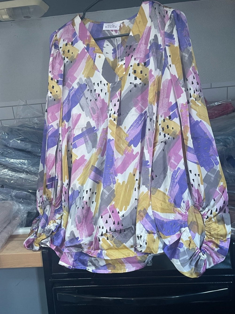 CASEPACK - Abstract Brushstroke Print Blouse in Purple, Pink & Gold - READ INFO